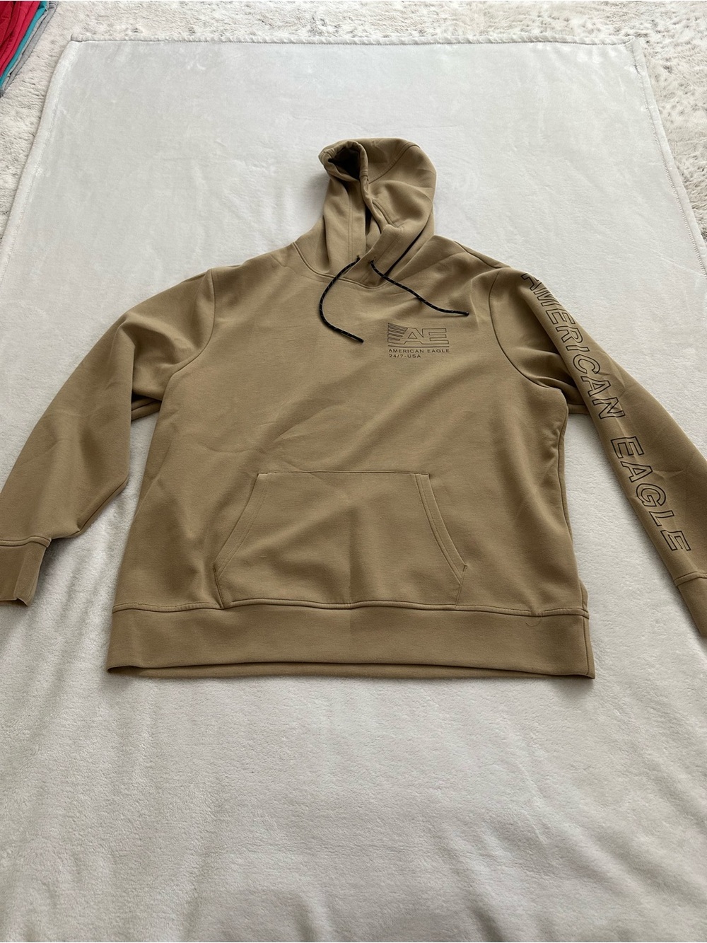 American Eagle Outfitters Men's Tan Hooded Pullover Sweatshirt